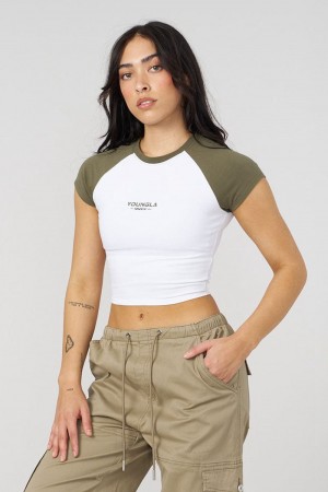 Young LA W441 Raglan Baby Tee Olivgrün | 5014-ONPZT