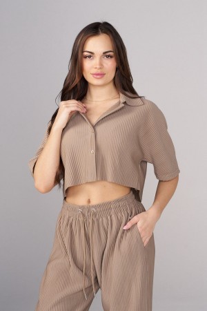 Young LA W444 Aria Pleated Top Khaki | 6341-VHATJ