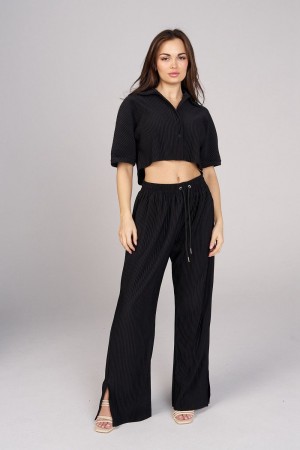 Young LA W444 Aria Pleated Top Schwarz | 2185-CGSEK