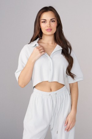 Young LA W444 Aria Pleated Top Weiß | 0728-YAMJQ
