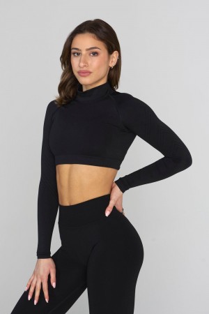 Young LA W445 Seamless Curve Longsleeve Crop Schwarz | 3567-OVDMB
