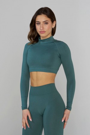 Young LA W445 Seamless Curve Longsleeve Crop Teal | 6132-EMPWZ