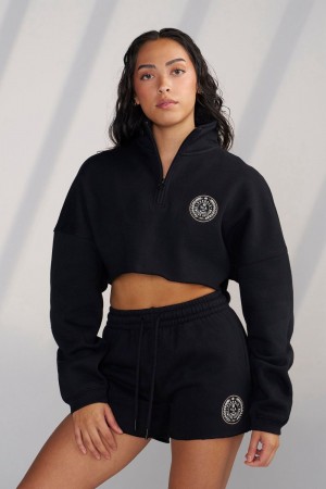 Young LA W525 - Teddy Crop Quarter Zip Schwarz | 0975-IRXES
