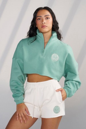 Young LA W525 - Teddy Crop Quarter Zip Teal | 0174-FCDGX