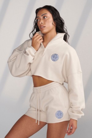 Young LA W525 - Teddy Crop Quarter Zip Weiß | 3125-FOAPC
