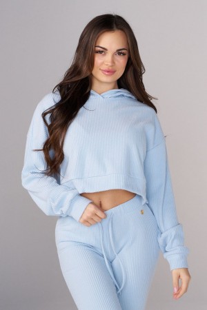 Young LA W545 Ava Crop Hoodie Blau | 2318-JPEHZ
