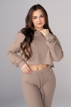Young LA W545 Ava Crop Hoodie Khaki | 3179-HBFAS