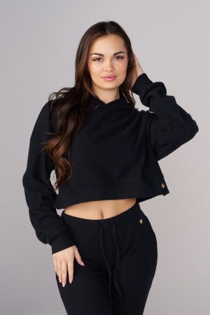 Young LA W545 Ava Crop Hoodie Schwarz | 0975-HGOJU