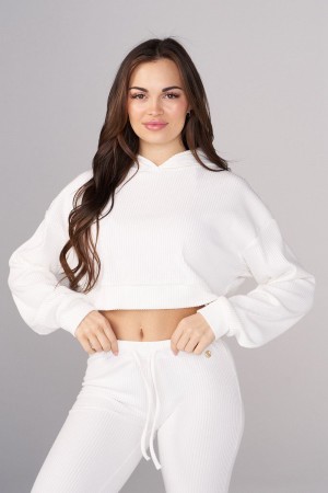 Young LA W545 Ava Crop Hoodie Weiß | 5462-RIQPH